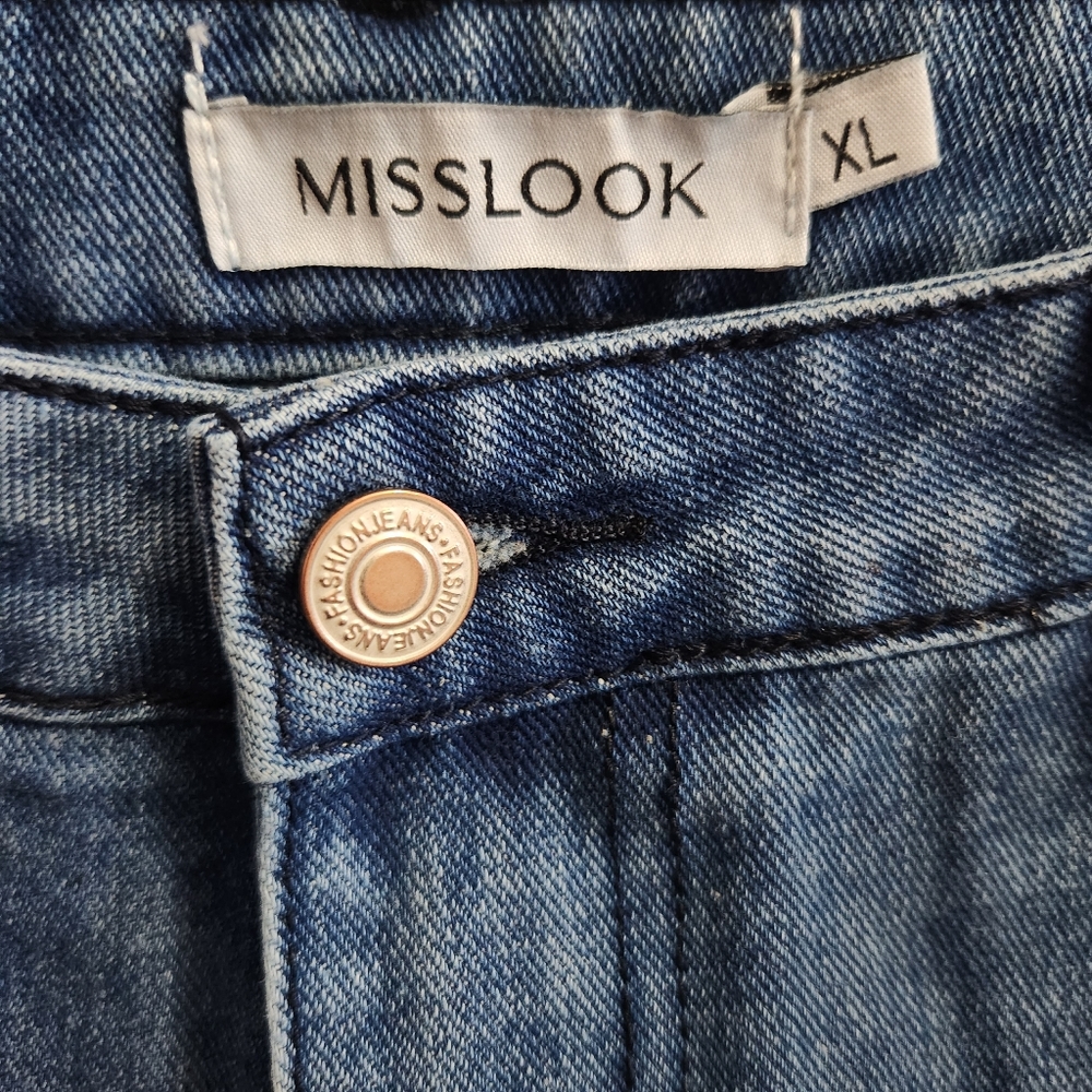 Misslook XL daisy bf denim shorts distressed floral medium wash jean short - Picture 3 of 4
